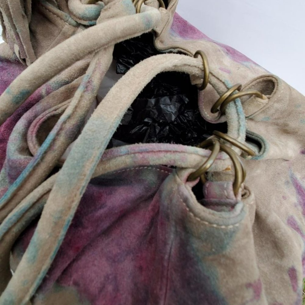 Prada XL suede Leather Bag backpack size tie dyed gray purple pink blue vintage - Picture 2 of 15